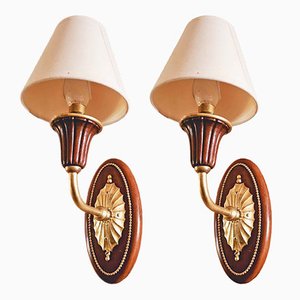 Art Deco Sconces in Mahogany & Gilt Bronze by Paul Follot, 1920s, Set of 2-AWH-1746973