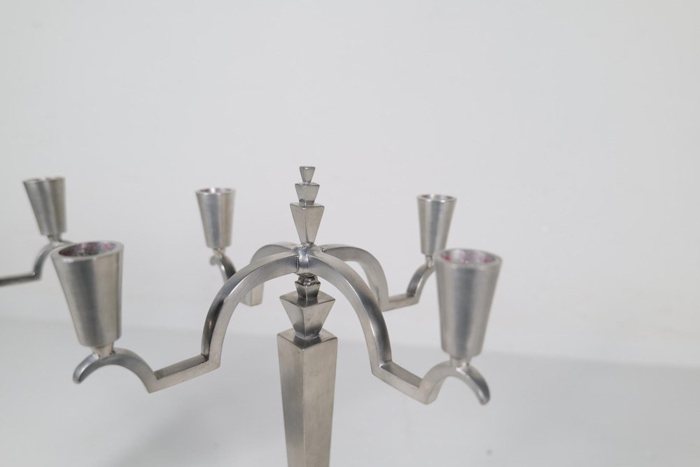 Art Deco Sculptural Candleholders in Pewter, Sweden, 1940s, Set of 2