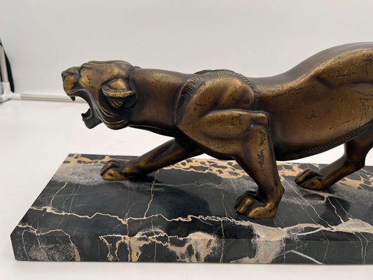 Art Deco Sculpture of a Panther in Bronze & Marble by Irénée Rochard, France, 1930s-NNB-1277070