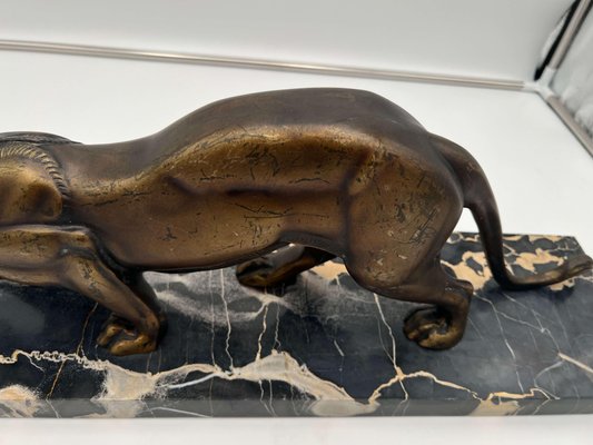 Art Deco Sculpture of a Panther in Bronze & Marble by Irénée Rochard, France, 1930s-NNB-1277070