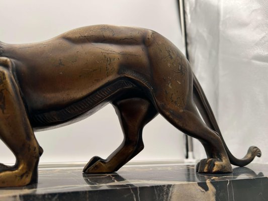 Art Deco Sculpture of a Panther in Bronze & Marble by Irénée Rochard, France, 1930s-NNB-1277070