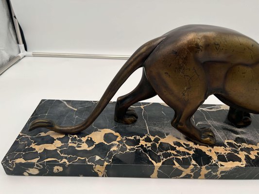 Art Deco Sculpture of a Panther in Bronze & Marble by Irénée Rochard, France, 1930s-NNB-1277070