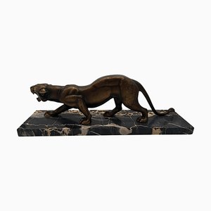 Art Deco Sculpture of a Panther in Bronze & Marble by Irénée Rochard, France, 1930s-NNB-1277070