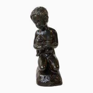 Art Deco Sculpture of Boy with Teddy Bear by Just Andersen & E. Borch, 1940s-LCR-1806426