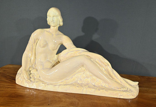 Art Deco Sculpture of Young Woman Among the Flowers by Odyv for Berlot-Mussier, 1930