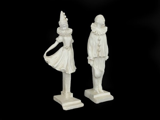 Art Deco Sculptures of Pierrot and Columbine in Salt Stone, 1960s-MZP-2019692