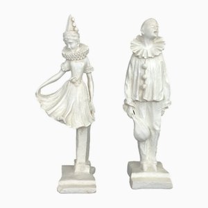 Art Deco Sculptures of Pierrot and Columbine in Salt Stone, 1960s-MZP-2019692