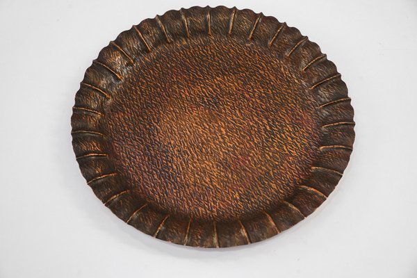 Art Deco Serving Plate in Hammered Copper, Vienna, 1920s-SPD-1751797