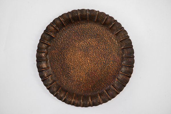 Art Deco Serving Plate in Hammered Copper, Vienna, 1920s-SPD-1751797