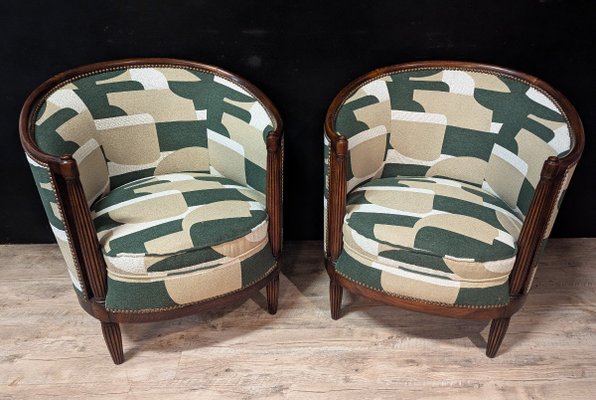 Art Deco Set of Two Barrel Armchairs and Two Chairs, 1920s, Set of 4-IBO-2040360