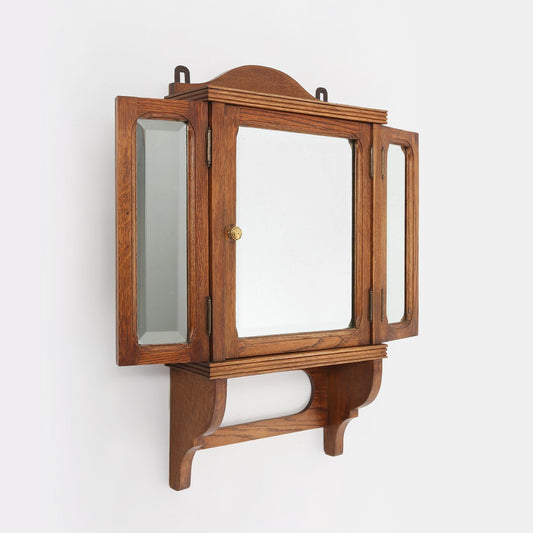 Art Deco Shaving Cabinet in Wood with Side Mirrors, France, 1920s