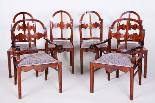 Art Deco Shellac Polished Armchairs and Chairs in Walnut, 1920s, Set of 6