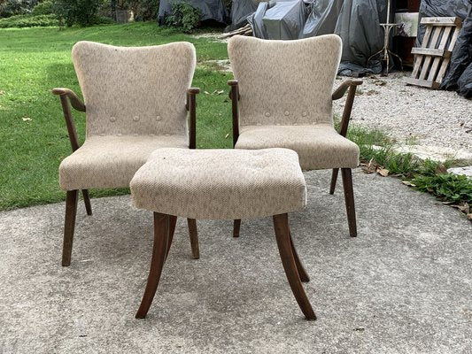 Art Deco Side Chairs and Stool, 1940s, Set of 3-OXJ-1722440