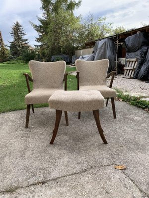 Art Deco Side Chairs and Stool, 1940s, Set of 3-OXJ-1722440