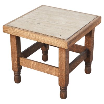 Art Deco Side Table in Oak and Travertine, 1930s-LPQ-1798580