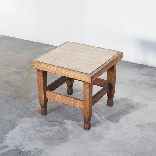 Art Deco Side Table in Oak and Travertine, 1930s