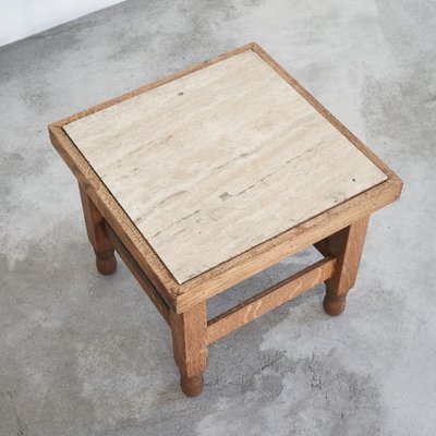 Art Deco Side Table in Oak and Travertine, 1930s-LPQ-1798580