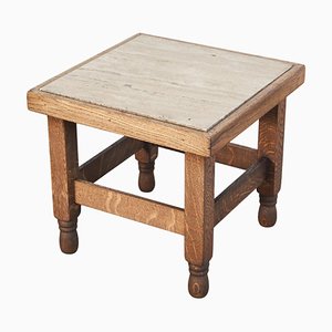 Art Deco Side Table in Oak and Travertine, 1930s-LPQ-1798580