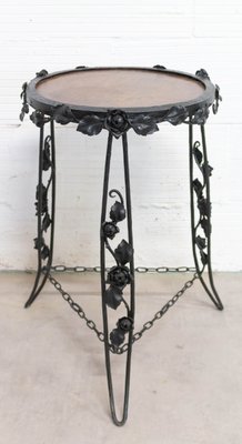 Art Deco Side Table or Plant Holder in Wrought Iron and Wood, France, 1930s-RIU-947733