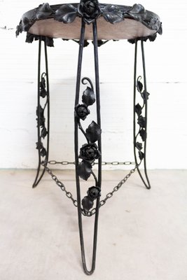 Art Deco Side Table or Plant Holder in Wrought Iron and Wood, France, 1930s-RIU-947733