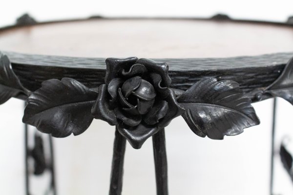 Art Deco Side Table or Plant Holder in Wrought Iron and Wood, France, 1930s-RIU-947733