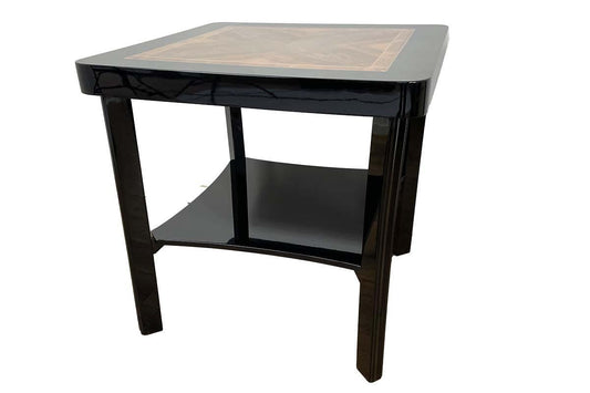 Art Deco Side Table with Walnut and Black Piano Lacquer