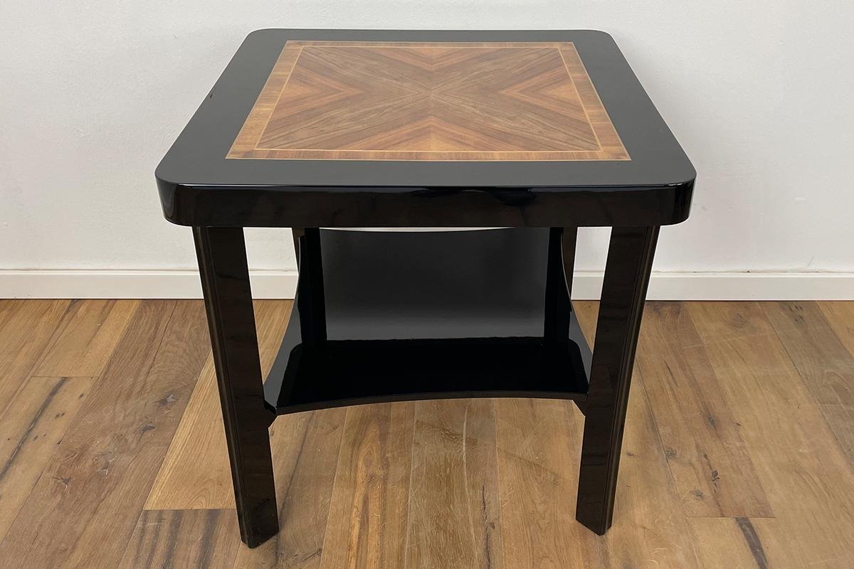 Art Deco Side Table with Walnut and Black Piano Lacquer