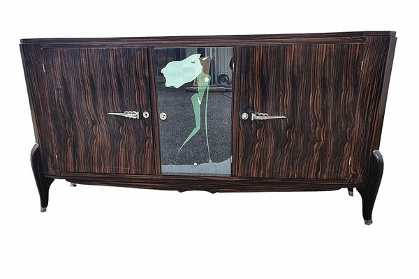 Art Deco Sideboard in Macassar with Painted Mirror, France, 1920s-VMP-1061500