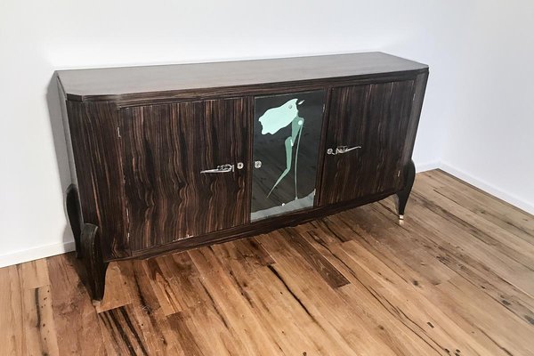 Art Deco Sideboard in Macassar with Painted Mirror, France, 1920s-VMP-1061500