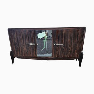 Art Deco Sideboard in Macassar with Painted Mirror, France, 1920s-VMP-1061500