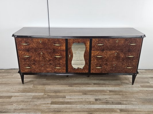 Art Deco Sideboard in Mahogany Root with Drawers and Worked Glass Door, 1950-ZUW-2035912