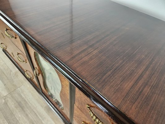 Art Deco Sideboard in Mahogany Root with Drawers and Worked Glass Door, 1950-ZUW-2035912