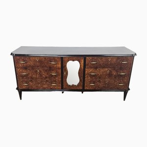 Art Deco Sideboard in Mahogany Root with Drawers and Worked Glass Door, 1950-ZUW-2035912