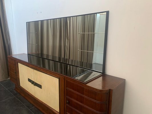 Art Deco Sideboard in Rosewood and Parchment with Top in Black Glass-IJR-998028