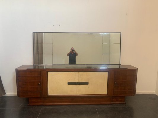 Art Deco Sideboard in Rosewood and Parchment with Top in Black Glass-IJR-998028