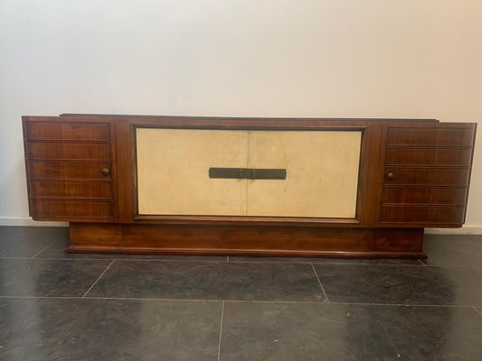 Art Deco Sideboard in Rosewood and Parchment with Top in Black Glass-IJR-998028