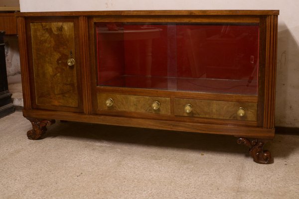 Art Deco Sideboard in Walnut Briar with Sliding Glass, Italy, 1940s-RAQ-1398739