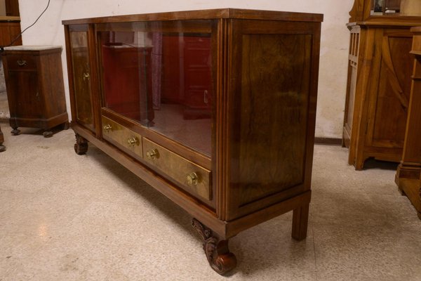 Art Deco Sideboard in Walnut Briar with Sliding Glass, Italy, 1940s-RAQ-1398739