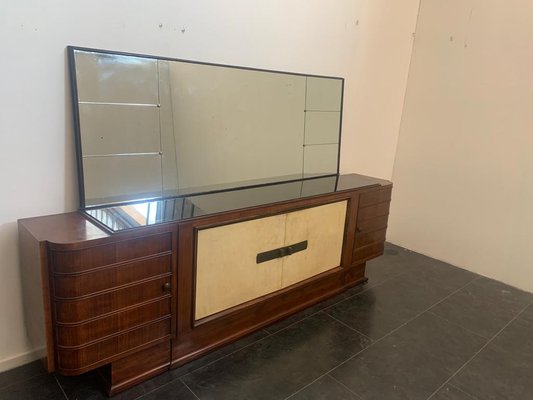 Art Deco Sideboard Set in Rosewood and Parchment with Mirror, Set of 2-IJR-998173