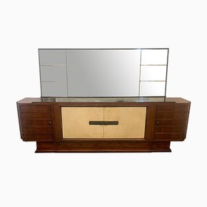 Art Deco Sideboard Set in Rosewood and Parchment with Mirror, Set of 2-IJR-998173