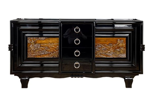 Art Deco Sideboard with 2 Carved Paintings, 1930s-VMP-1081445