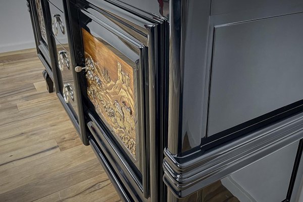 Art Deco Sideboard with 2 Carved Paintings, 1930s-VMP-1081445