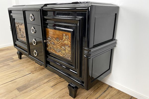 Art Deco Sideboard with 2 Carved Paintings, 1930s-VMP-1081445