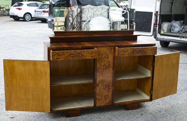 Art Deco Sideboard with Hanging Mirror in Poplar Root, Italy-RAQ-1030464