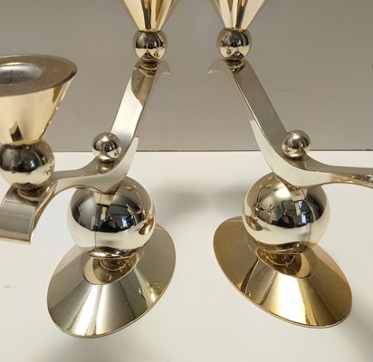 Art Deco Silver and Gold Metal Candleholders, Italy, 1980s, Set of 2-JPQ-2023662