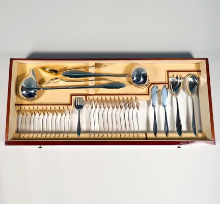 Art Deco Silver Cutlery Set for 12 in Showcase attributed to Bruckmann &Sons Germany, 1920s, Set of 140-EMT-1819621