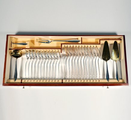 Art Deco Silver Cutlery Set for 12 in Showcase attributed to Bruckmann &Sons Germany, 1920s, Set of 140-EMT-1819621