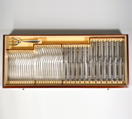 Art Deco Silver Cutlery Set for 12 in Showcase attributed to Bruckmann &Sons Germany, 1920s, Set of 140-EMT-1819621