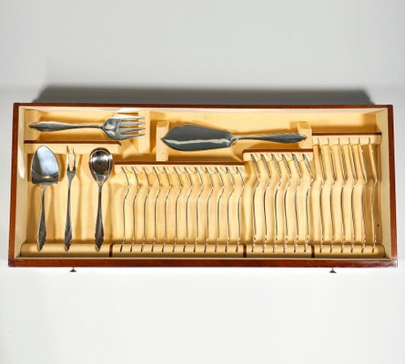 Art Deco Silver Cutlery Set for 12 in Showcase attributed to Bruckmann &Sons Germany, 1920s, Set of 140-EMT-1819621