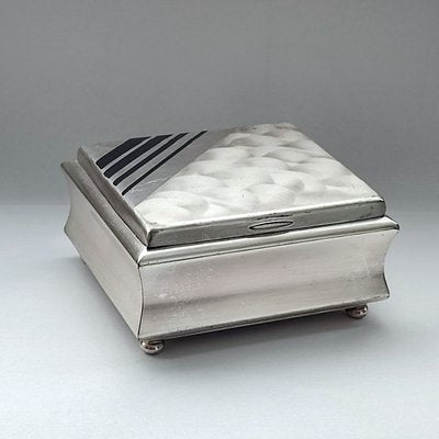 Art Deco Silver Plate and Black Enamel Cigarettes Box with Lid froim WMF Ikora-YGE-1425045